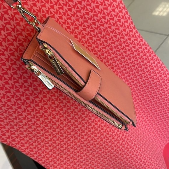 Michael Kors Jet Set Travel Leather Large Double Zip Wallet Wristlet Sherbert - Picture 7 of 16